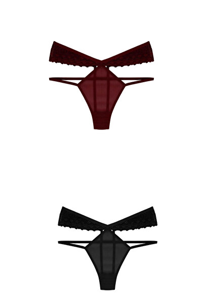 Dominant Dantelli Çapraz Bantlı Tanga 2'li Paket- S-M Uyumlu Standart Beden