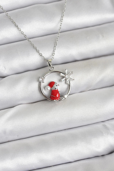 ARMÜZ 316L Steel Chain Silver Zircon Stone Christmas Theme Women's Necklace