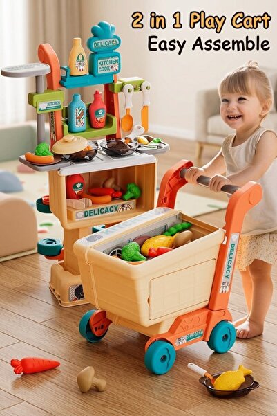 Generic 1 Plastic Pretend Play Shopping Cart Trolley Set Grocery Role Play Wh...