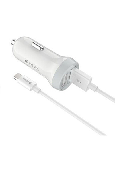 Devia Φορτιστής αυτοκινήτου 3.1A με θύρες: 2xUSB με καλώδιο Type-C, λευκό χρώμα
