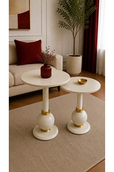 Gold Design NOVA model ikili takım krem-gold yan sehpa zigon