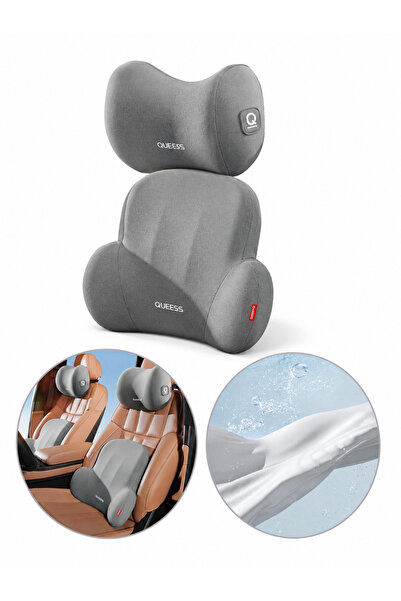 DENİM QUEES Set Pernă Tetieră + Suport Lombar Auto Ergonomic, Spumă cu Memori...