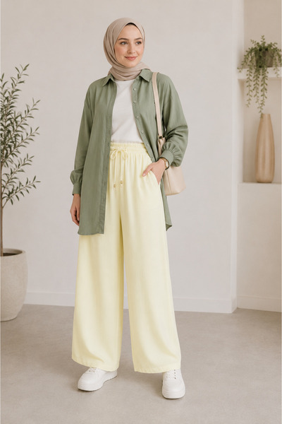 SudeHlt.co Muslin Fabric Wide Leg Trousers