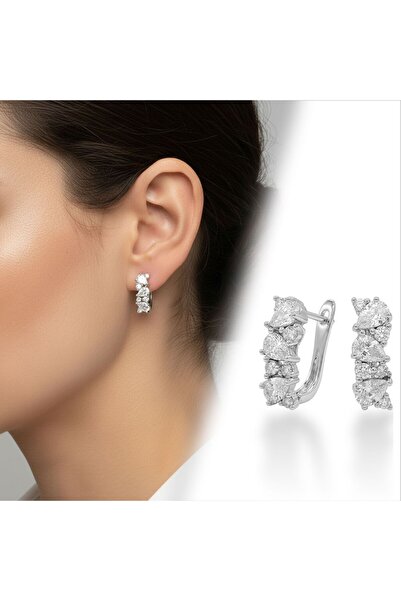 Mestore Zircon Stone Wide Surface Modern Vip Hoop Earrings White-Yellow 3168K...