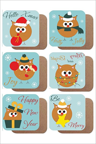 SHELİFE Christmas Themed Set of 6 Mdf Coasters – New Year and Christmas Design