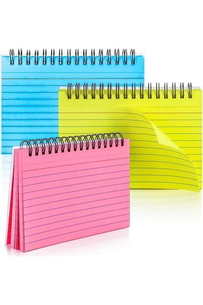 Arabest 150 Sheets Spiral Ruled Index Cards,3 x 5 Inch,3 Colors Spiral Bound ...