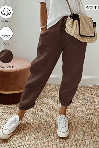 COOL TARZ Women's Linen Blend Elastic Waist Lace-Up Comfortable Fit Pants