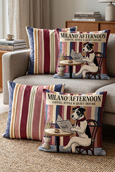 Artvibe Milano Afternoon Dog Patterned 4-Piece Decorative Throw Pillow Cover ...