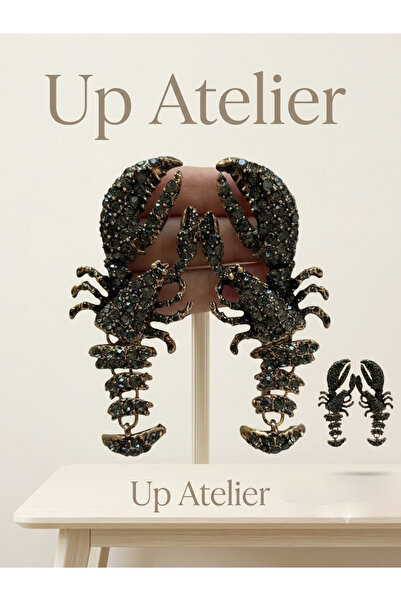 Up Atelier Özel Tasarım Zirkon Taşlı Istakoz Küpe 7cm
