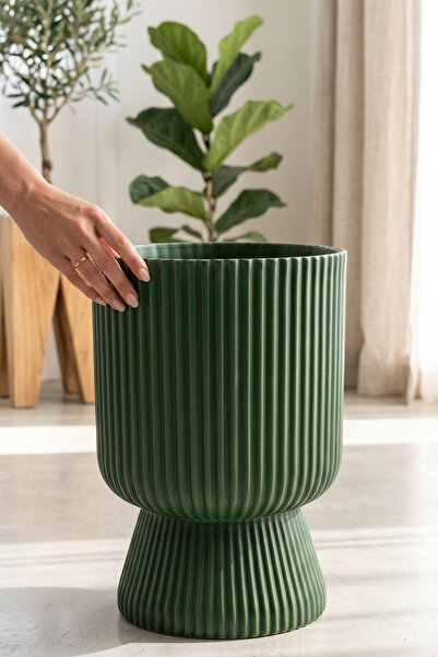 TEMMUZ HOME 1 Adet 5 Litre Büyük Boy Çizgili Ayaklı Saksı - Lotus 2 No (Delik...