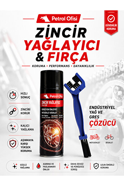 Petrol Ofisi Zincir Yağlayıcı Sprey + Çift Taraflı Motosiklet Bisiklet Zincir...