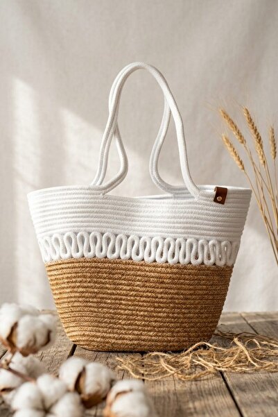 I Love Shoes Solmira White Jute Women's Beach Bag
