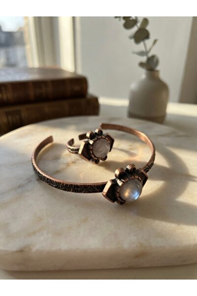 Meneva Aksesuar Authentic Patterned Copper Body Crystal Quartz Natural Stone ...