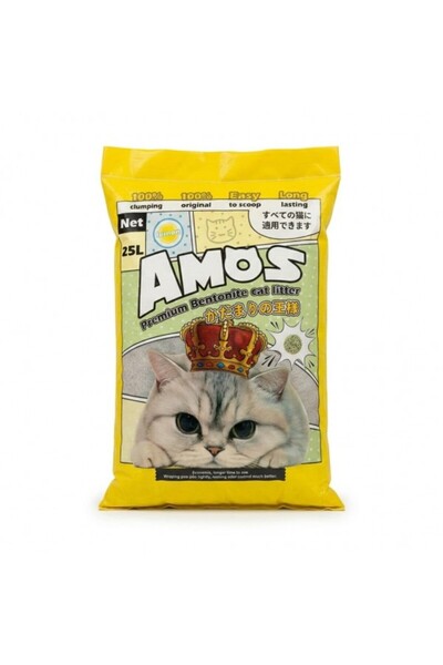 Amos Premium Bentonite Cat Litter Lemon Scented 25L (20kg) – 100% Clumping, D...