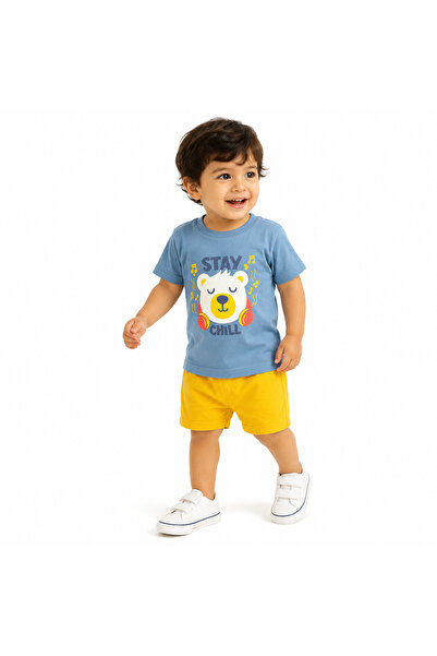 Generic Summer Boys Clothing Sets Boys Bear Print T-Shirt Solid Shorts Suit