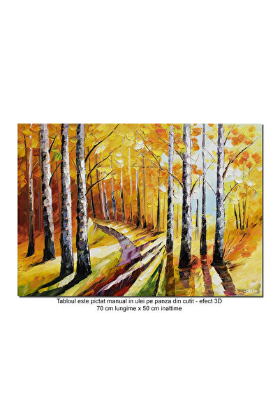 artnova Ръчно рисувана картина на брезова пътека с мастихин, 70x50см, маслена...
