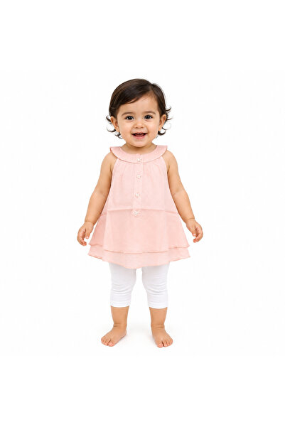 Generic Girls Pink Layered Button Rose Sleeveless Top
