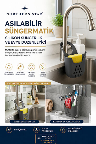 Northern Star Asılabilir Süngermatik Silikon Bulaşık Süngerlik Ve Evye Düzenl...