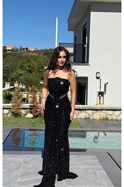 ayşenur Dinçer butik Diva Pul Payetli Abiye Siyah