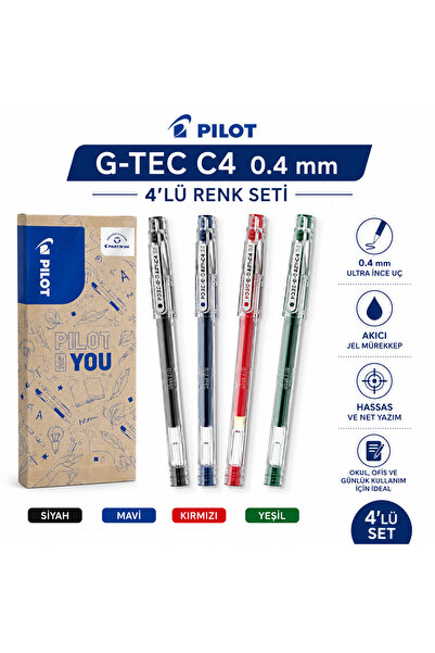 Pilot G-TEC C4 0.4 mm İnce Uç Jel Kalem 4'lü Renk Seti (Siyah-Mavi-Kırmızı-Ye...