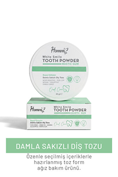 homm Damla Sakızlı Misvak ve Yeşil Çaylı Diş Beyazlatma Tozu 45 gr