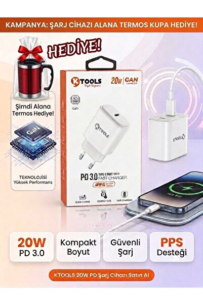 Ktools K Tools 20W GaN Hızlı Şarj Cihazı - Type-C PD 3.0 ve PPS Destekli Komp...
