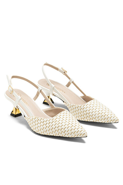 SOLİN SHOES Women's Straw Heeled Shoes Pointed Toe Summer Stylish Evening Dre...
