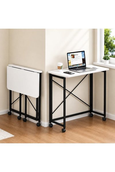 TOSHIONICS Portable Desk Bedside Table with Wheels,Behind Sofa Table Rolling Laptop Stand, Foldable Standing Desk with Storage Shelf, Adjustable Side Table for Bed, Home Office