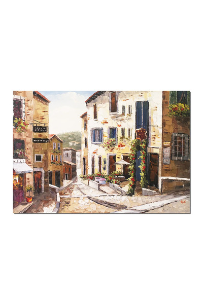 artnova Tablou peisaj citadin pictat manual, Alee in orasul vechi, 100x70cm u...