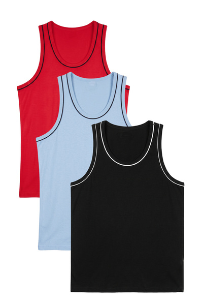 nacar çarşı Men's 3-Piece Red Baby Blue Black Ribbed Cotton Combed Cotton Str...