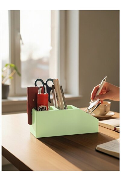 usin Neon Green Color Plastic Multi-Purpose 3 Compartments Desktop Home Offic...