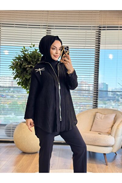 ALANURMODA 10775 قميص من قماش بوريومك مع سحّاب أسود
