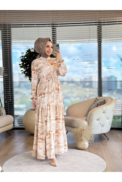 Merwishop MRW1332 Καλοκαιρινό Φόρεμα με Σχέδιο Πλοίου Μπεζ