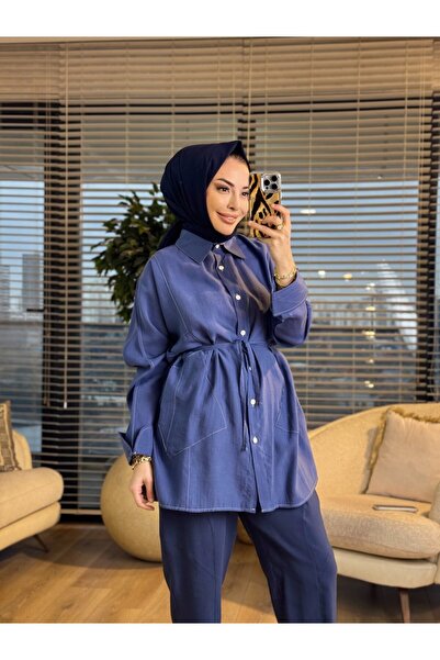 ALANURMODA قميص 4468 بجيوب وأكمام قابلة للطي باللون النيلي