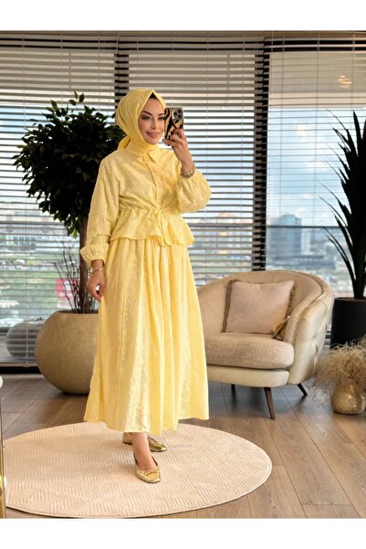 ALANURMODA 14505 طقم تنورة مطرزة بزهور على شكل أزهار البحر باللون الأصفر