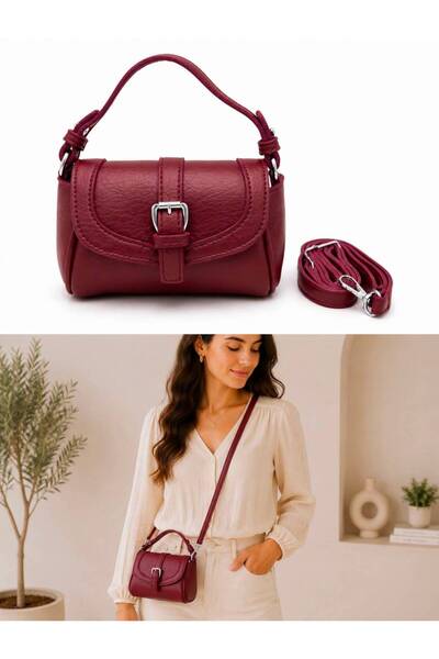 Mervişim Aksesuar Women's Burgundy Mini Trend Stylish Design Hand and Shoulde...