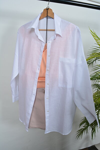 Lrscolletion Women's Oversize White Linen Shirt New Season Summer Shirt