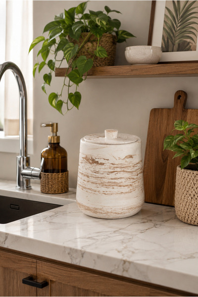 Zigzag Home Decorative Marble Pattern Bohemian Style Trash Can Kitchen Counte...