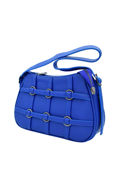 Smooth Bags Saks Blue Women's Shoulder Bag with Metal Ring Detail Casual Bag