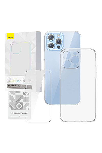 Baseus Husă transparentă cu sticlă securizată pentru iPhone 13 Pro Max, prote...