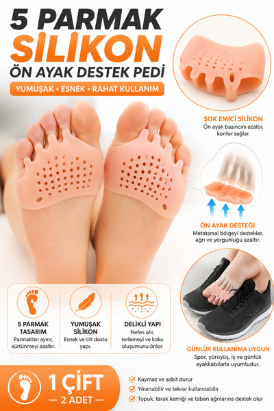 Hane Dostu 5 Parmak Silikon Ayak Tabanı Destek Pedi Parmak Ayırıcı Metatarsal...