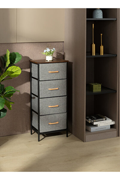 Lawazim 30x40x94cm Storage Cabinet with 4 Fabric Drawers, MDF Top, Iron Frame...