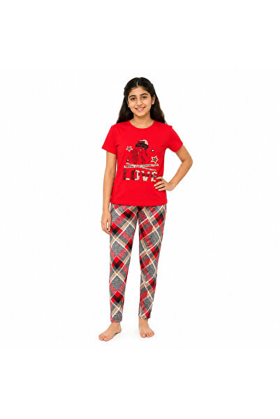 Generic Girls' Set 2 Piece T-Shirt and Leggings with Love Print Checkered Pat...