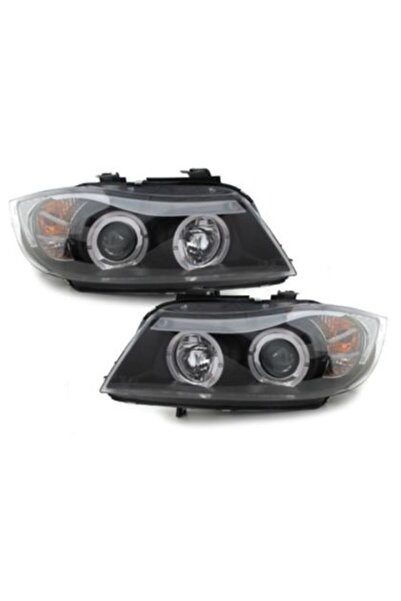 BMW Μπροστινά φώτα E90 (2005-2008) angel eyes - μαύρα, με λάμπες (H1) - σετ 2...