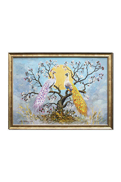 artnova Ръчно рисувана рамкирана картина на паун, 75x55 см, маслена на платно...