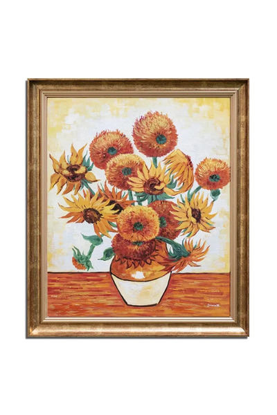 artnova Рамкирана ръчно рисувана картина, Ваза със слънчогледи, 70x60см масле...