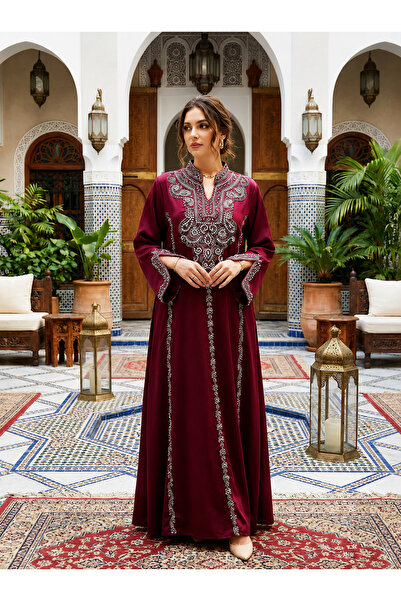 Finelook Elegant Embroidered Modest Maxi Dress – Luxury Kaftan Style Evening ...