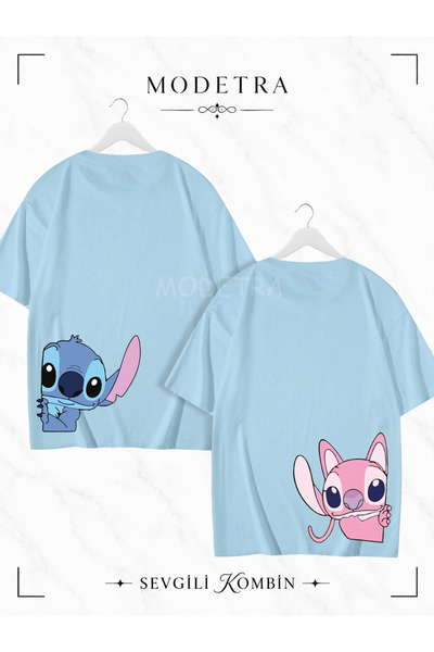 Modetra تيشيرت ملون كبير الحجم للنساء والرجال من Lilo Angel Stitch مطبوع على ...