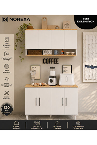 NOREXA Coffee Station Kahve Köşesi Mutfak Dolabı Üst Raflı Çok Amaçlı Dolap B...