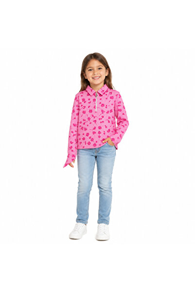 Generic Girls' Pink Plaid Collared Front-Zip Long-Sleeve Blouse